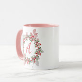 Monogram Christmas Berry Wreath Tasse (Vorderseite Links)