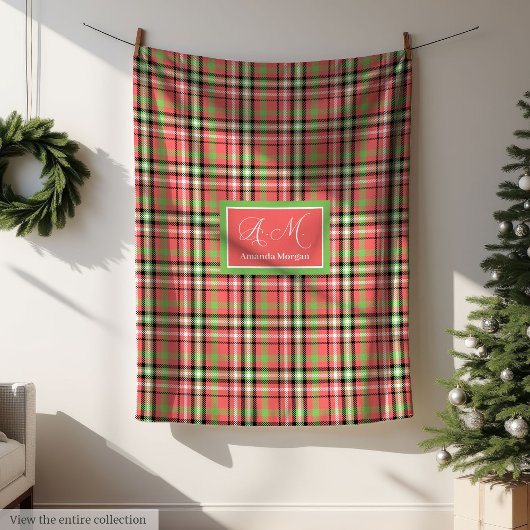 Monogram Christmas Blanket Classic Tartan Accent Fleecedecke