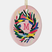 Monogram Christmas Bold farbenfroher Kraut Keramik Ornament (Rechts)