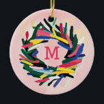 Monogram Christmas Bold farbenfroher Kraut Keramik Ornament<br><div class="desc">Monogram Christmas Bold farbenfrohe Illustration Illustration Keramik Ornament Personalisiert mit Ihrer Familie Monogramm und benutzerdefinierten Text auf der Rückseite.</div>