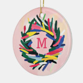 Monogram Christmas Bold farbenfroher Kraut Keramik Ornament (Links)