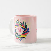Monogram Christmas Bold farbenfroher Kraut Zweifarbige Tasse (Vorderseite Links)