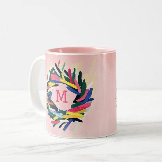 Monogram Christmas Bold farbenfroher Kraut Zweifarbige Tasse (Vorderseite Links)