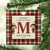 Monogram Christmas Elf Foto Tree Keramikornament