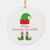 Monogram Christmas Elf Red Green Baby Gift Keramik Ornament (Vorne)