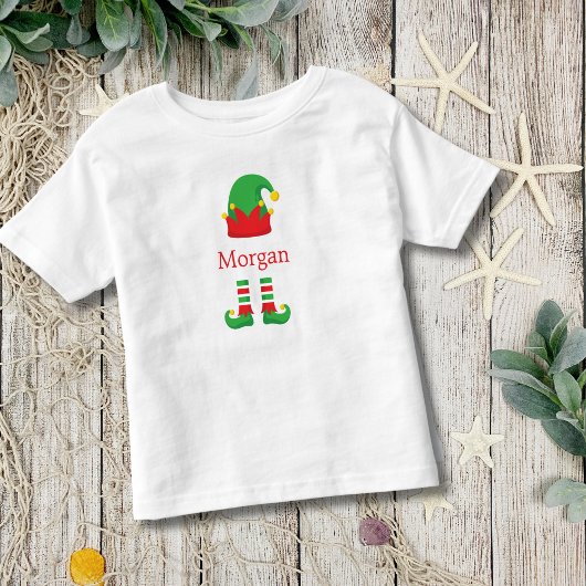 Monogram Christmas Elf Red Green Kids Kleinkind T-shirt