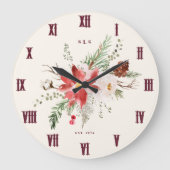 Monogram Christmas Geschenk Poinsettia Weihnachten Große Wanduhr (Vorderseite)