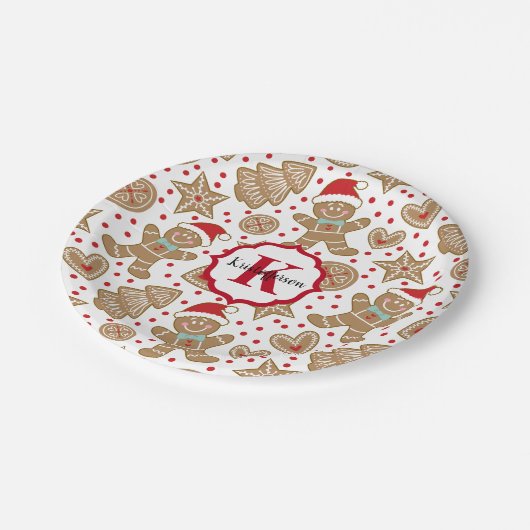 Monogram Christmas Gingerbrot Man Pappteller (Schrägansicht)