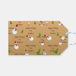 Monogram Christmas Gold Snowman Geschenkanhänger