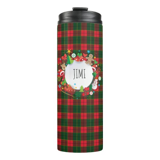 Monogram Christmas Happy New Year Scotland Pattern Thermosbecher (Vorderseite)