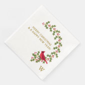 Monogram Christmas Holly and Berries Paper Napkin Serviette (Ecke)