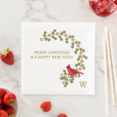 Monogram Christmas Holly and Berries Paper Napkin Serviette (Beispiel)
