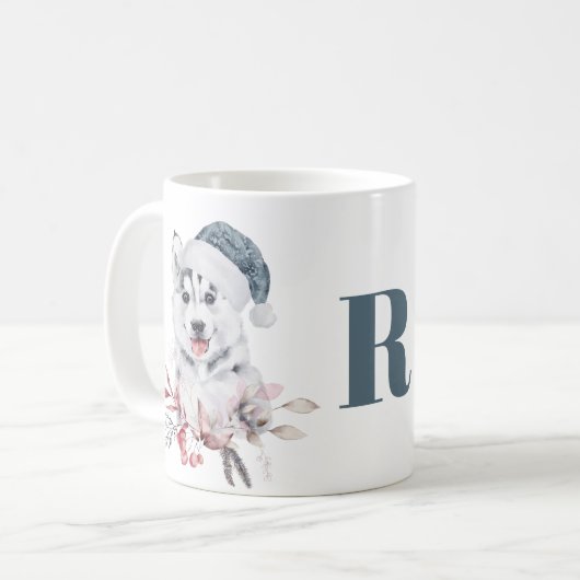 Monogram Christmas Husky Dog Kaffeetasse (Vorderseite Links)
