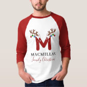 Monogram Christmas Matching Family Holiday Antlers T-Shirt (Vorderseite)