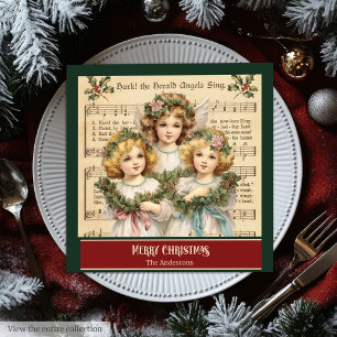 Monogram Christmas Napkins Retro Angel Tableware Serviette