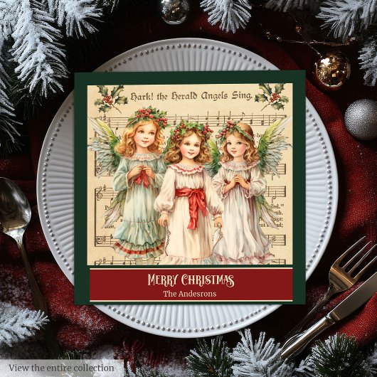 Monogram Christmas Napkins Retro Angel Tableware Serviette