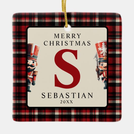 Monogram Christmas Nutcracker Foto Tree Keramikornament (Vorderseite)