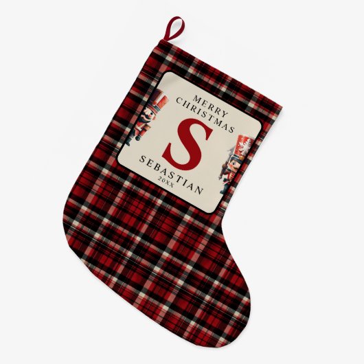 Monogram Christmas Nutcracker Großer Weihnachtsstrumpf (Vorderansicht (hängend))