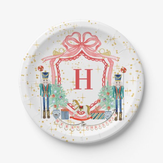 Monogram Christmas Nutcracker-Wappen Pappteller (Vorderseite)