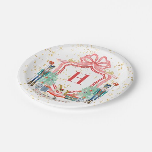 Monogram Christmas Nutcracker-Wappen Pappteller (Schrägansicht)