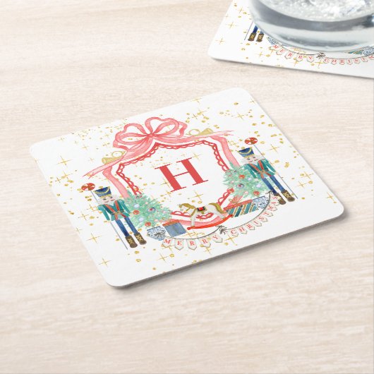 Monogram Christmas Nutcracker-Wappen Rechteckiger Pappuntersetzer (angewinkelt)