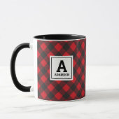 Monogram Christmas Red Black Buffalo Kariert Tasse (Links)