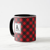 Monogram Christmas Red Black Buffalo Kariert Tasse (Vorderseite Links)
