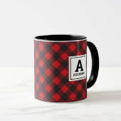 Monogram Christmas Red Black Buffalo Kariert Tasse (VorderseiteRechts)