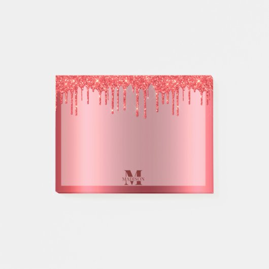 Monogram Christmas Red Dripping Glitzer Metallic Post-it Klebezettel (Vorderseite)