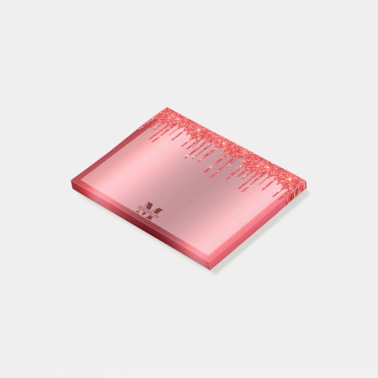 Monogram Christmas Red Dripping Glitzer Metallic Post-it Klebezettel (angewinkelt)
