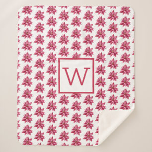 Monogram Christmas Red Poinsetta Floral White Sherpadecke