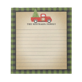 Monogram Christmas Red Truck Green Buffalo Pläd Notizblock