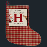 Monogram Christmas Santa Foto Großer Weihnachtsstrumpf<br><div class="desc">Investieren Sie in mehr als nur die Dekoration dieser festlichen Saison mit unserem bezaubernden monogramm Weihnachtsweih-Strumpf. Sie sind mit einer nostalgischen Mischung aus kariertem Weihnachtsmann und seinen winzigen Rentieren gestaltet und bilden persönliche Elemente wie den Namen Ihres Kindes und das Foto Ihrer Familie. Diese Strümpfe, die Ihre Feierlichkeiten bereichern, werden...</div>