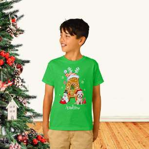 Monogram Christmas Santa Gingerbrot Letter A Boy T-Shirt