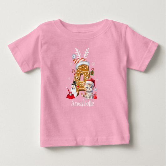 Monogram Christmas Santa Gingerbrot Letter A Girl Baby T-shirt (Vorderseite)