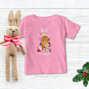 Monogram Christmas Santa Gingerbrot Letter A Girl Baby T-shirt