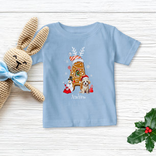 Monogram Christmas Santa Gingerbrot Letter Boy Baby T-shirt