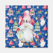 Monogram Christmas Santa Gnome Pattern Blau Magnet (Vorne)