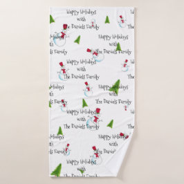 Monogram Christmas Snowman Towel Badehandtuch