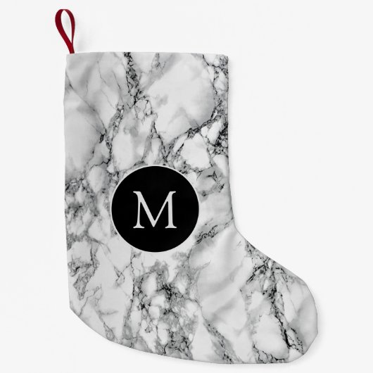 Monogram Christmas Strumpf White Marble Kleiner Weihnachtsstrumpf (Vorderseite)