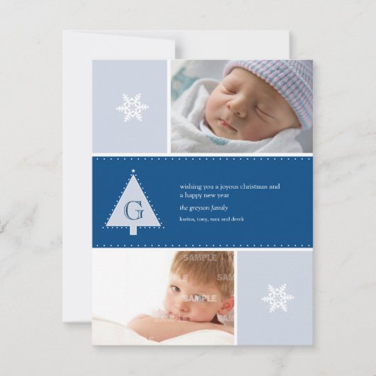 Monogram Christmas Tree Foto Feiertagskarte (Vorderseite)