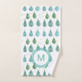 Monogram Christmas Trees Aquamarin Badhandtuch Set (Handtuch)