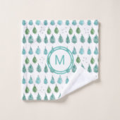 Monogram Christmas Trees Aquamarin Badhandtuch Set (Waschlappen)