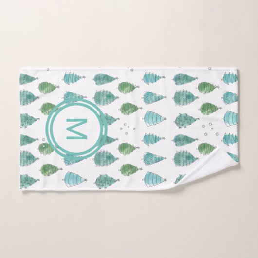 Monogram Christmas Trees Aquamarin Badhandtuch Set (Handtuch)