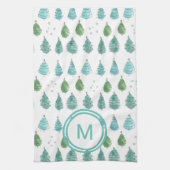 Monogram Christmas Trees Aquamarin Geschirrtuch (Vertikal)