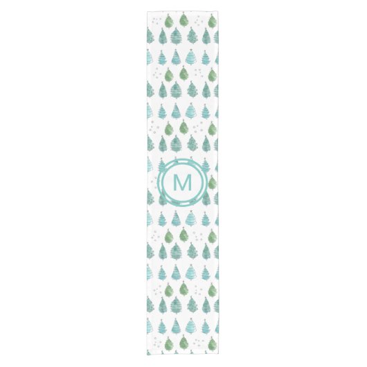 Monogram Christmas Trees Aquamarin Kurzer Tischläufer (Vorderseite)