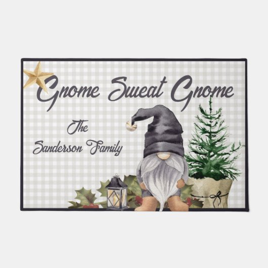 Monogram Christmas Watercolor Gnome Fußmatte (Vorderseite)
