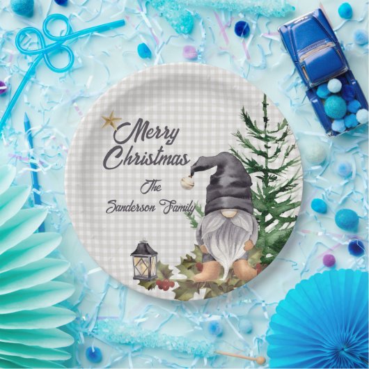 Monogram Christmas Watercolor Gnome-Schürze Pappteller (Party)