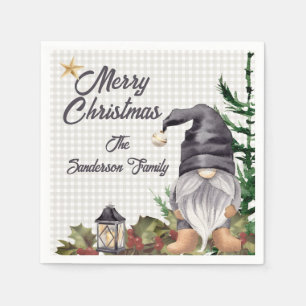 Monogram Christmas Watercolor Gnome Serviette