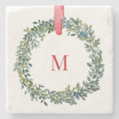 Monogram Christmas Watercolor-Untersetzer Steinuntersetzer (Vorderseite)